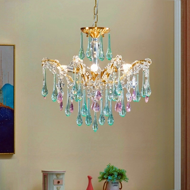 SY浪漫粉绿梦镜全铜p水晶吸顶吊灯欧法式轻奢色复古客厅房间卧室