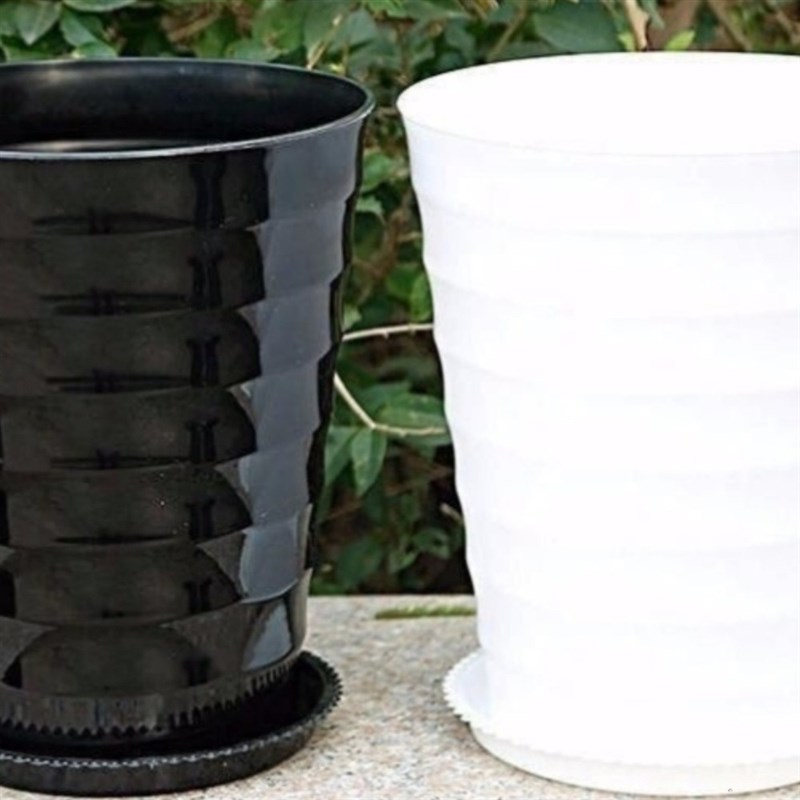 花盆陶瓷特大号30cm以上超大螺纹加厚黑白色仿陶瓷树脂塑料送托盘