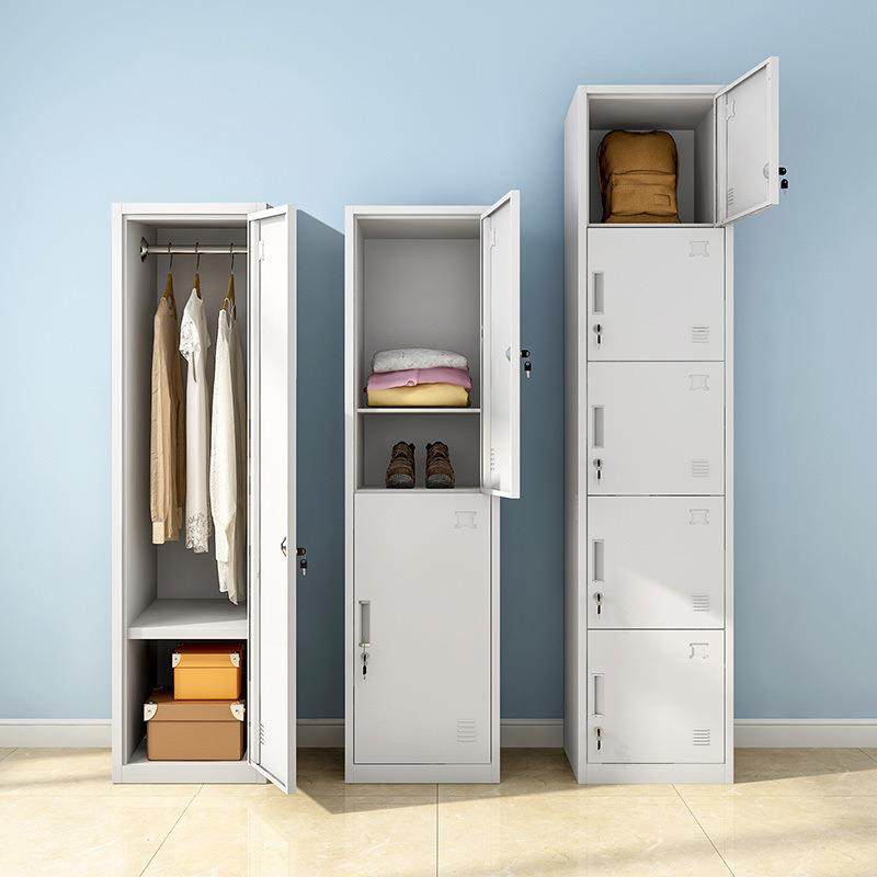 单门储物柜铁皮更衣柜员工宿舍带锁靠墙收纳柜家用卧室简易衣柜
