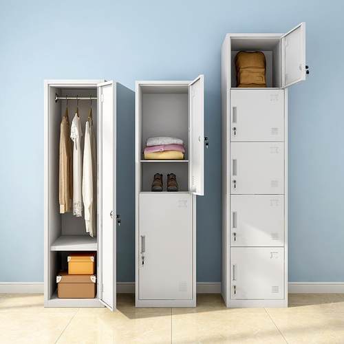 单门储物柜铁皮更衣柜员工宿舍带锁靠墙收纳柜家用卧室简易衣柜