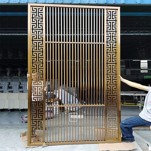 酒店餐厅新中式金属仿古门窗玄关隔断 办公室不锈钢花格屏风格栅