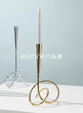 欧式创意轻奢不锈钢扭转烛台摆件样板房间酒店餐桌设计感软装饰品