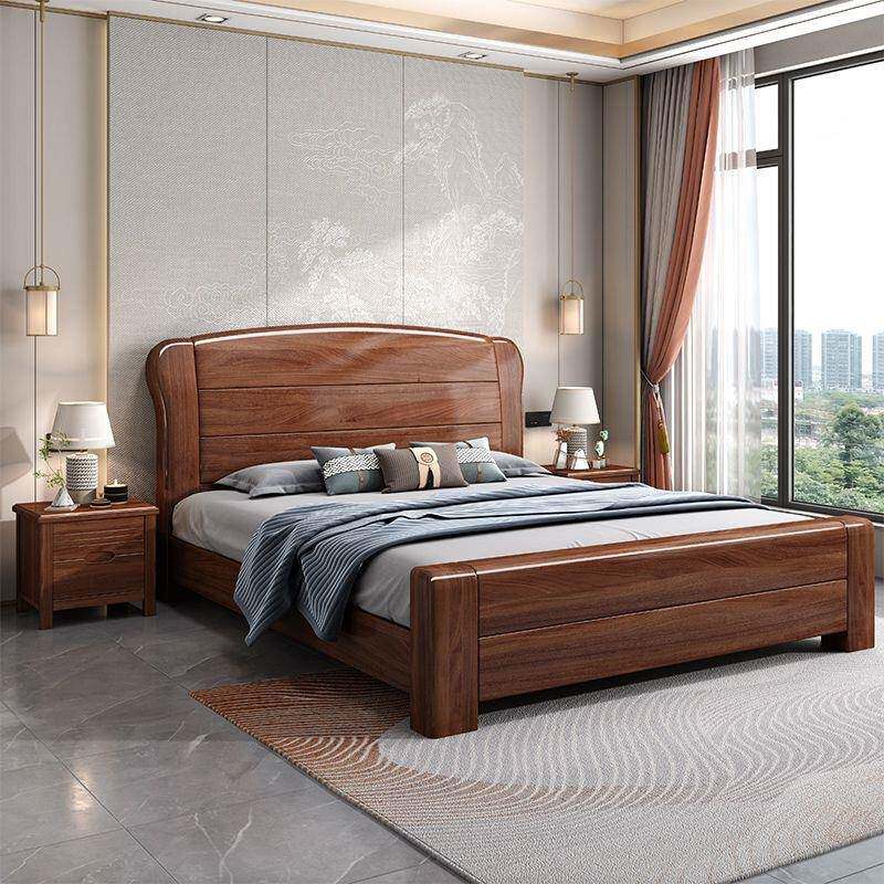 胡桃木实木床1米8中式双人床1米5现代简约卧室轻奢储物高箱婚床