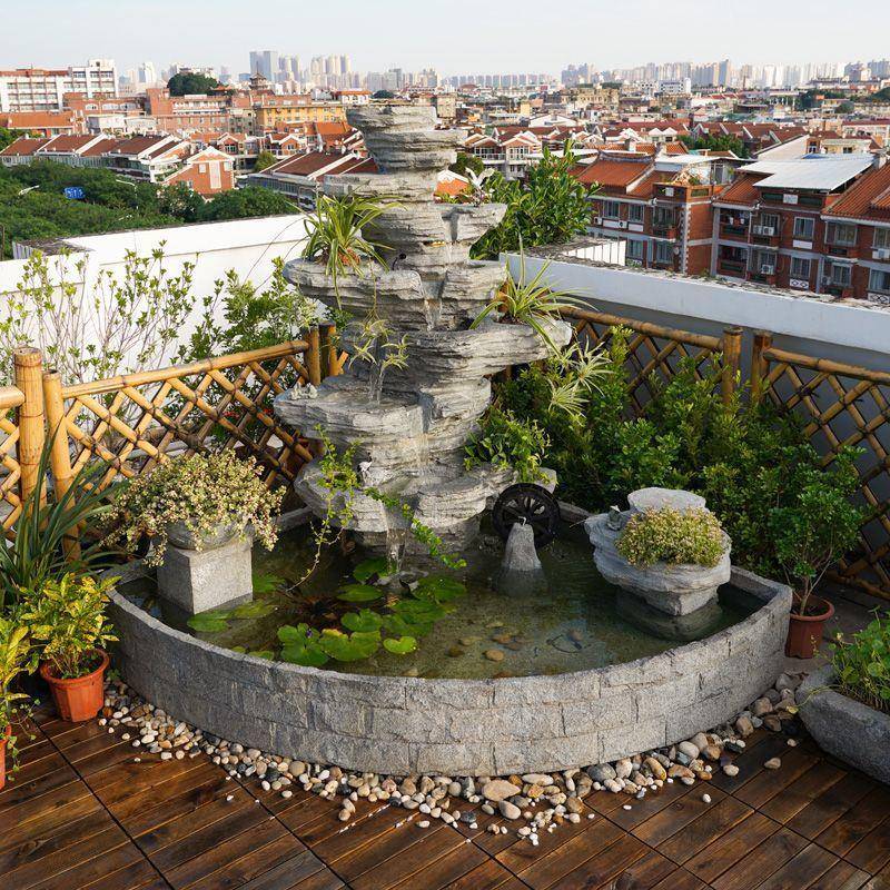 大型假山流水喷泉鱼池景观装饰户外别墅庭院花园水池造景布置摆件