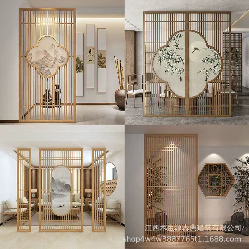 屏风隔断纱画客厅实木折叠移动宋式美学简约现代遮挡玄关进门风景