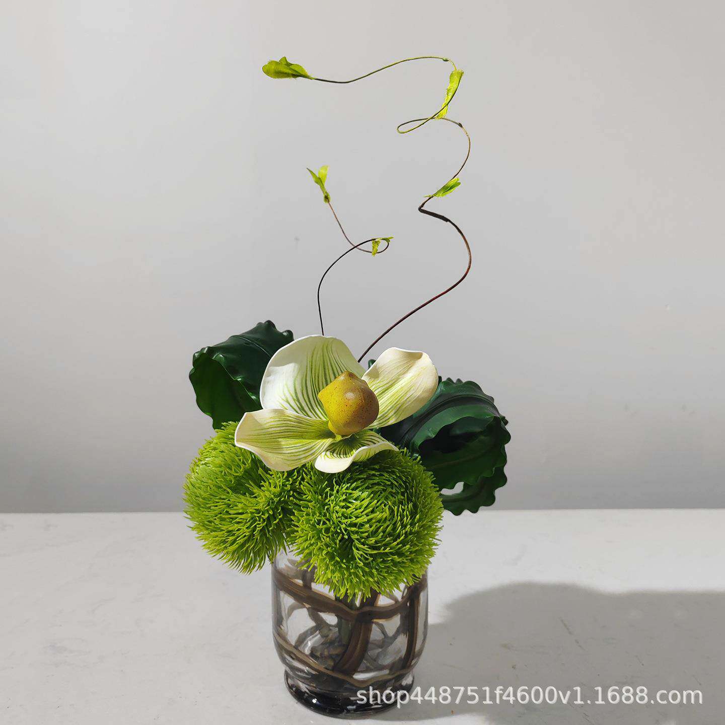 现代仿真花样板房餐桌酒店装饰玻璃花瓶绿植插花桌面茶几摆设摆件