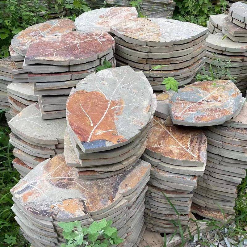 然树叶步石庭汀院地草坪垫脚石室外园林防775天滑铺砖路石花园垒