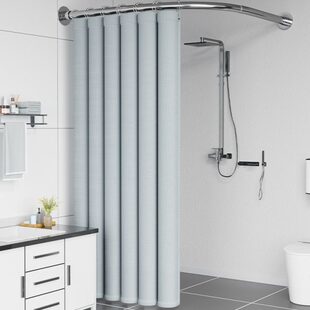 北欧弧形防水防霉浴帘布卫生间304免打孔L型隔断帘浴室纯色淋浴帘