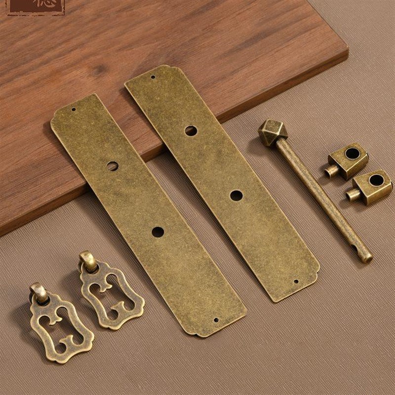 新中式仿古柜门拉手m古铜复古竖式直条门锁头实木家具柜子黄铜把