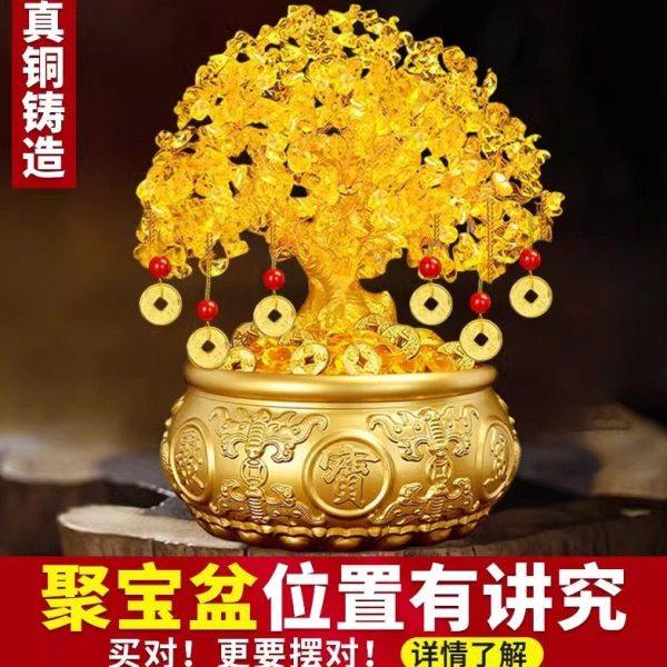 纯黄铜聚宝盆摆件招财聚财发财树客厅玄关财办公室黄铜米缸存钱罐,家居饰品,国学摆件,淘宝优惠券,粉丝福利购,淘宝优惠卷