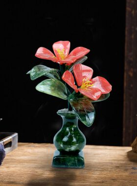 新中式简约玉石花瓶摆件盆景轻奢客厅玄关插花创意工艺品干花摆设