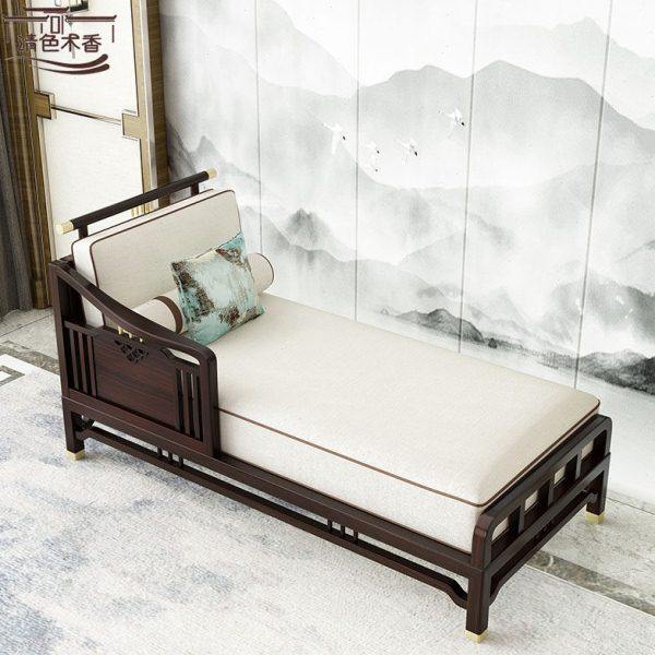 新中式实木贵妃椅禅意沙发中式躺椅乌金木贵妃榻客厅转角布艺沙发