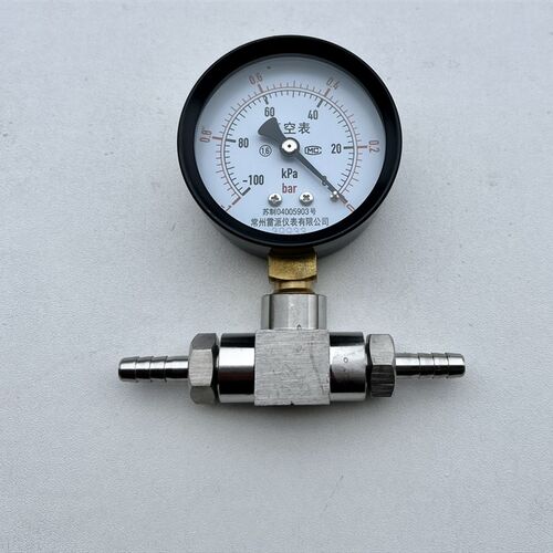 真空表加三通加7mm宝塔接头 -1-0bar -100kpa-0 表径6.3cm 60mm