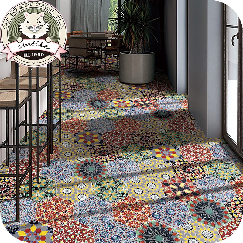 北欧风复古小花砖六角砖小花片厨房卫生间阳J台墙砖背景墙300*346