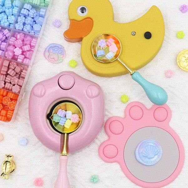 新款可爱小黄鸭火漆电熔炉 火漆印章套装勺子蜡粒手柄章头一整套