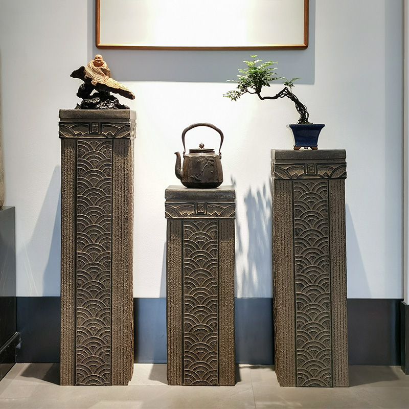 中式仿石柱底座展l示柱复古盆景底架户外庭院花架装饰客厅落地摆