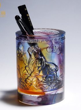 琉璃生肖牛笔筒办公室桌面摆件送领导高档装饰礼品中国风生日礼物