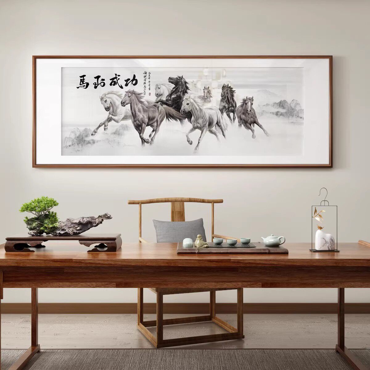 马到成功客厅装饰画八骏图沙发背景墙挂画办公室会议室大气壁画