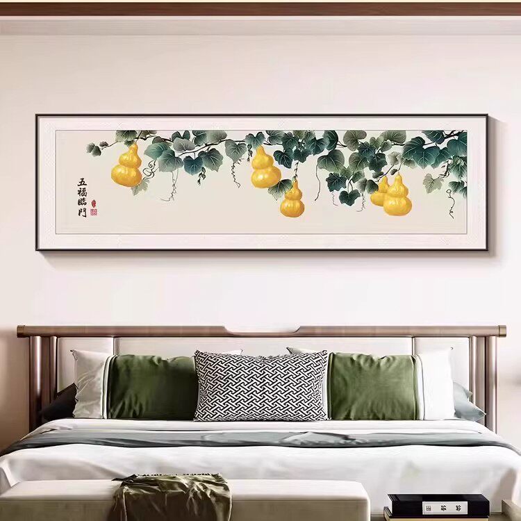 五福临门挂画客厅葫芦装饰画新中式花鸟图现代简约风卧室床头壁画