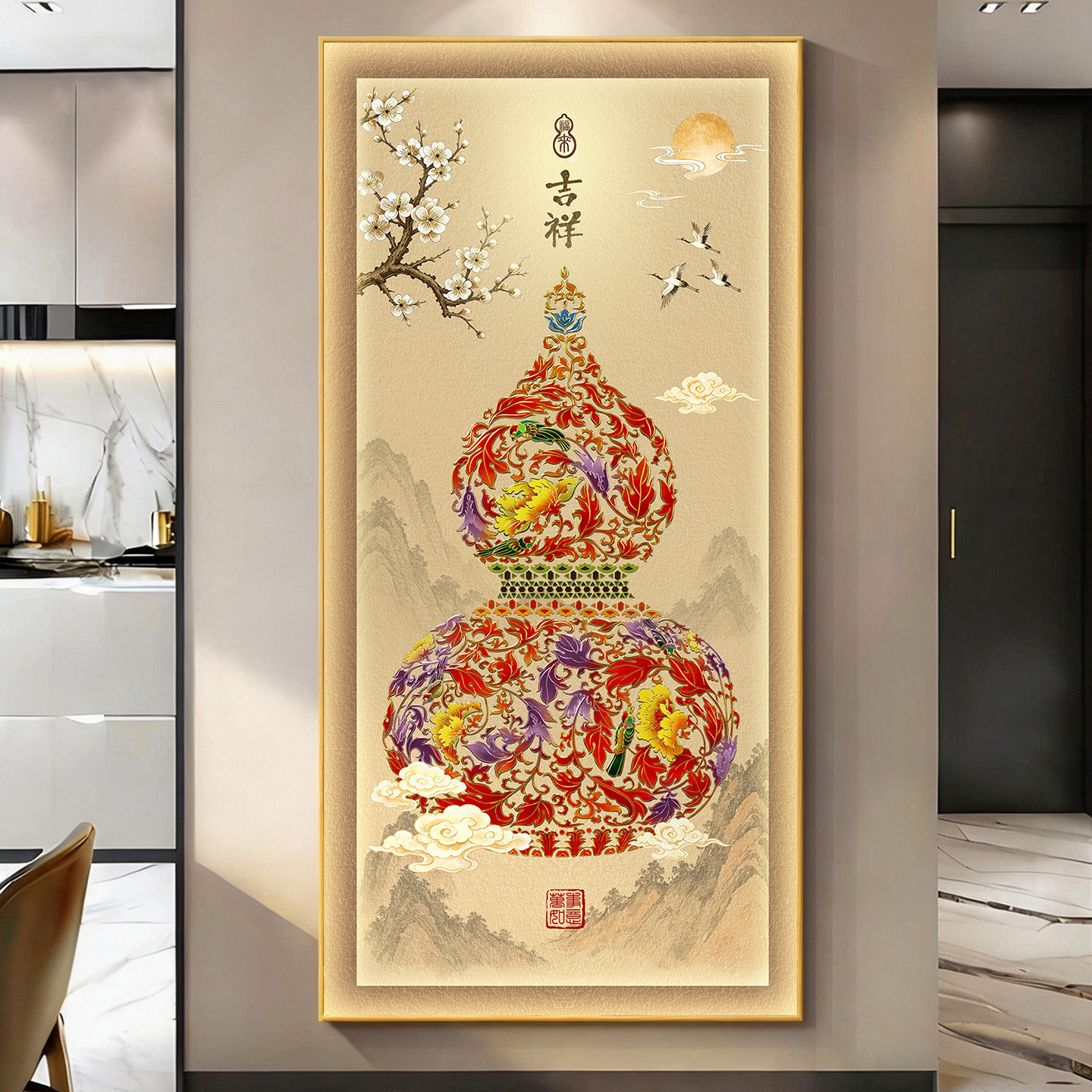 福禄吉祥led带灯玄关装饰画氛围感可发光挂画客厅走廊背景墙壁画图片