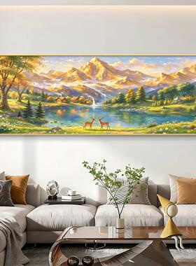 日照金山客厅背景墙装饰画手绘油画风西墙聚财挂画书房办公室壁画