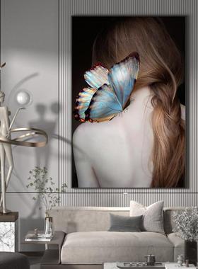 EM-1028现代景轻奢客厅画玄关艺术人物蝶装饰背影背墙壁竖蝴版大