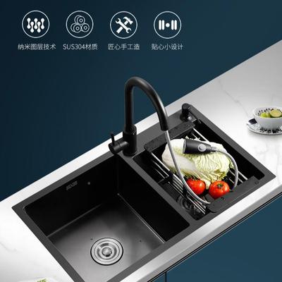 东厨房加厚洗水槽30广4不锈钢黑色纳米双ZAY槽拉丝家用洗菜盆碗水