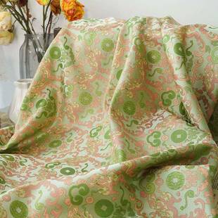 新XL-G8-42中短式铜币唐装锦缎马甲色织提花布料老撞钱风旗袍色盘