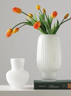 冰透流纹isn风瓶玻璃花盆白色感轻高级奢水花培养插花客厅桌面装