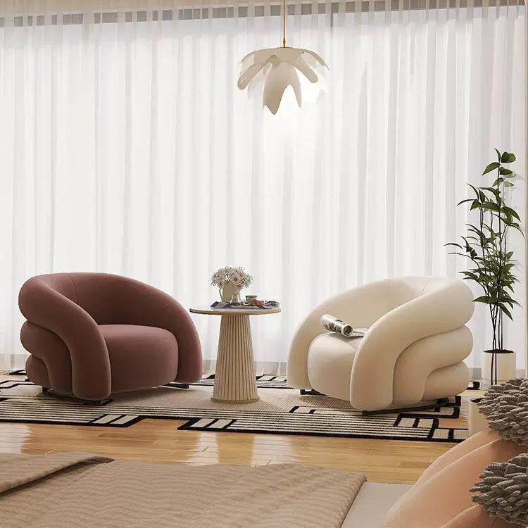 息奶户油风布22920艺沙发简创约意小型客厅单人沙发椅服装店休区