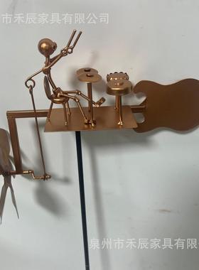 鼓手车花风园装饰，岩XAJ工制作的金属打击乐风车雕像装饰，石手