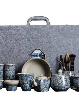 老陶泥青花瓷功夫茶具用套装家整54641套轻奢中式公室茶盖办碗泡