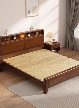 实户木静音榫卯轻北欧床奢44710现代简约床带夜灯小型气压储物全
