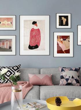 北欧复古组沙合装式饰美ZH-001式欧壁画客厅发背景画墙法式餐厅小