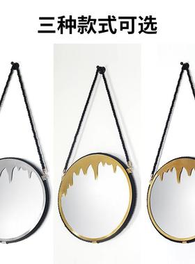 轻奢简圆形绳子壁挂镜子妆BG2649台梳饰约镜卫生间浴室镜子酒店装