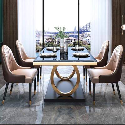 轻奢吃大理石餐椅组合现代后简约家DDA用小户型长方形不锈钢桌饭