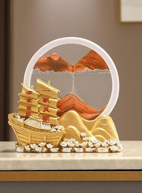一帆顺帆船摆件饰流沙沙漏客厅办公室风玄关UVR装工艺画乔迁开业