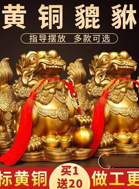 貔貅摆件招财旺财聚m财纯铜公母一对家用办公室家用办公室皮丘貔