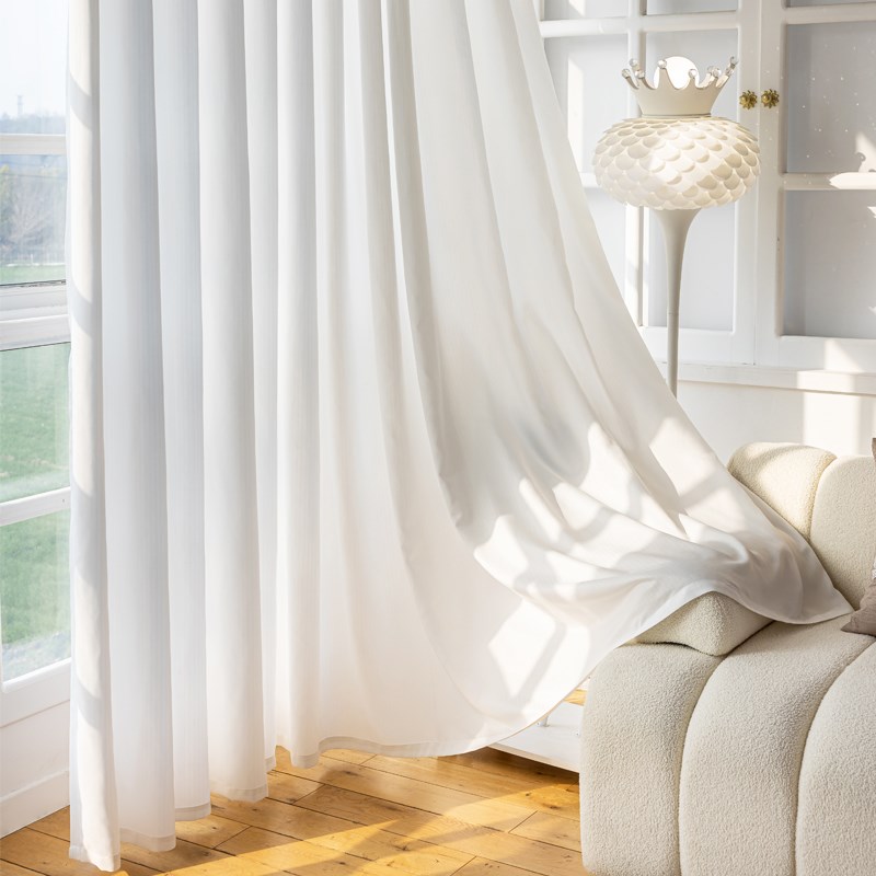 纱帘透光不透人窗帘挂钩式免打孔安装轨道式L阳台飘窗2025新款简