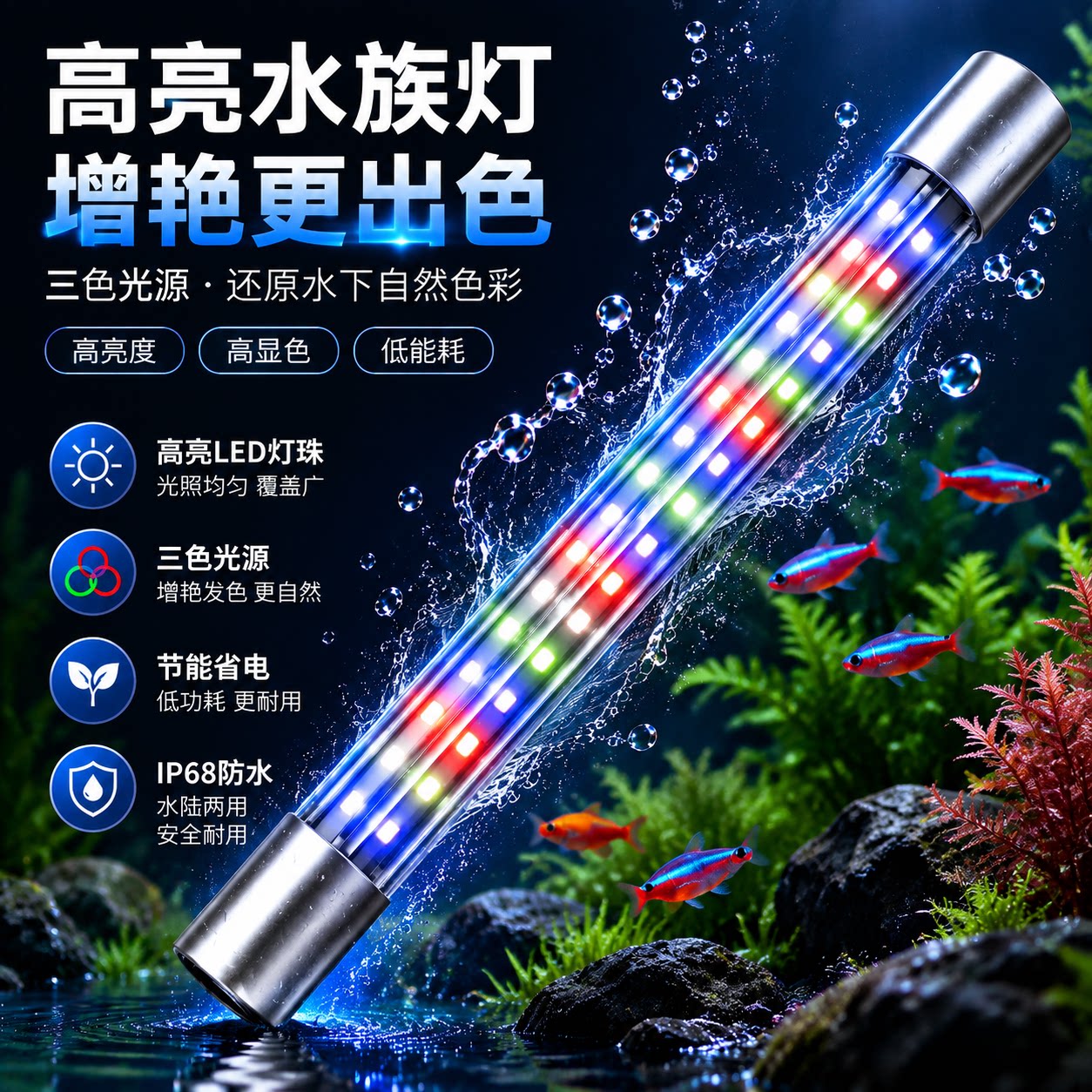 鱼缸灯led防水灯鱼缸专用灯水族箱照明灯上盖顶灯管观赏鱼氛围灯