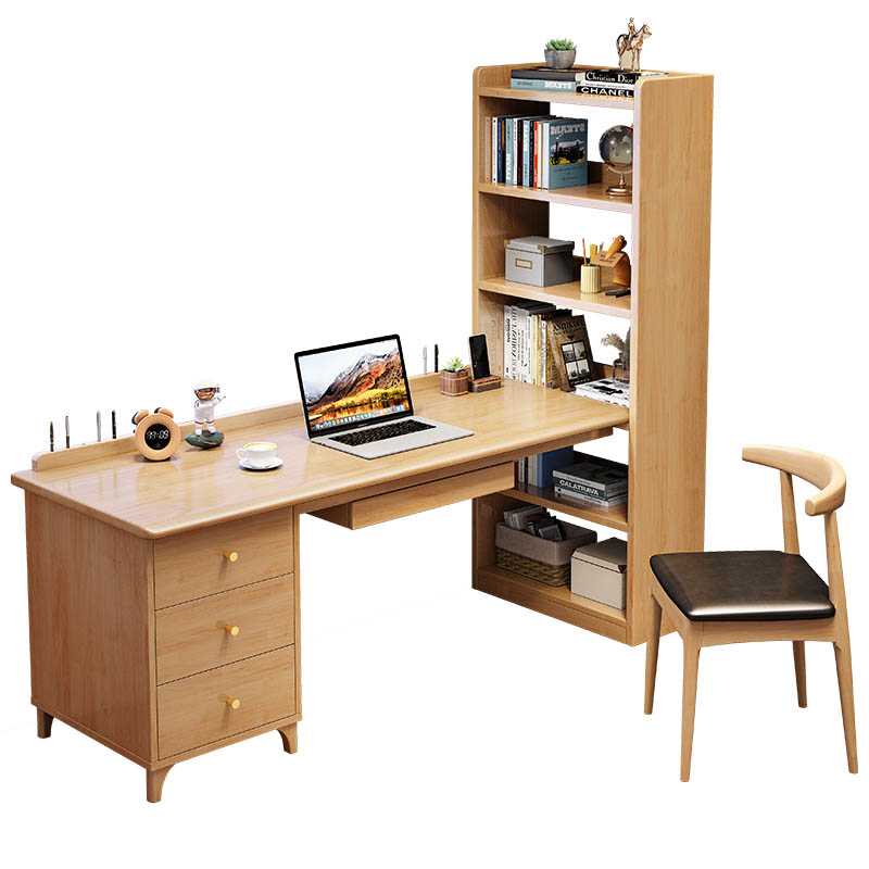 实木书桌书架书柜一体组合高中生家用写字台卧室青少年台式电脑桌