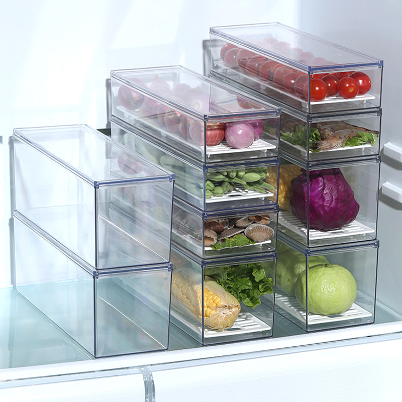 冰箱收纳盒亚克力透明水果蔬菜面条冷冻盒窄长带盖保鲜盒储物神器