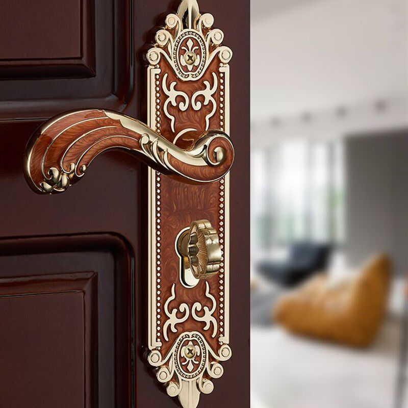 室内象牙白卧室通用型静音门把手实木古铜家用锁具欧式金色房门锁