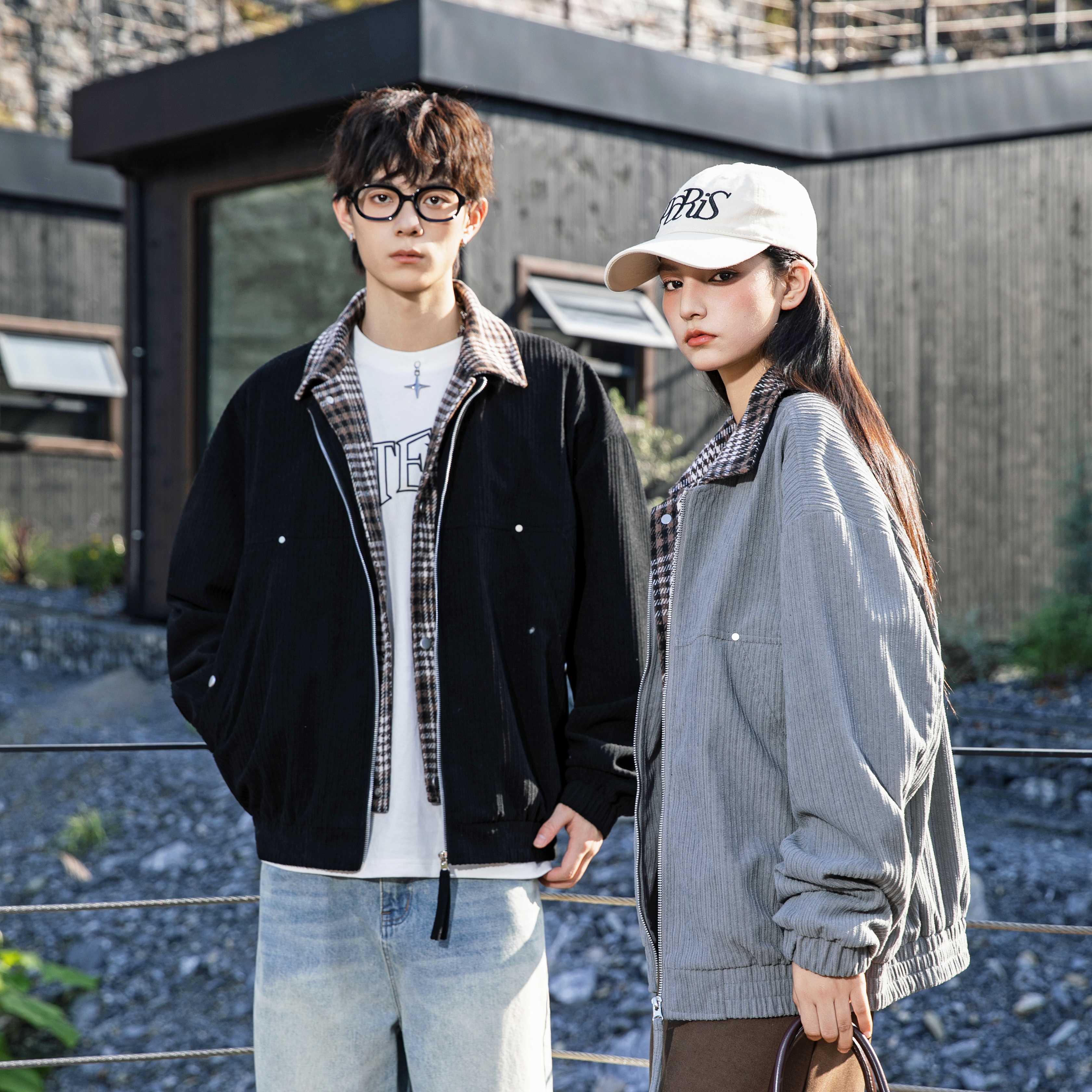 GD翻领秋季新款假两件工装外套