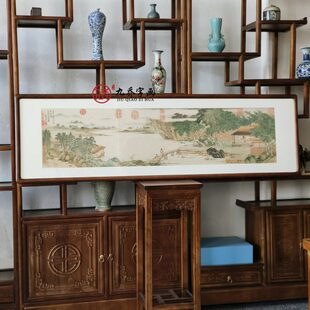 携琴访友图国画山水画中式客厅沙发背景墙装饰画茶室书房横版挂画