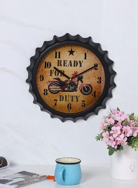 复古瓶盖挂钟14英寸时钟简约客厅个性家用静音电子石英钟A15504