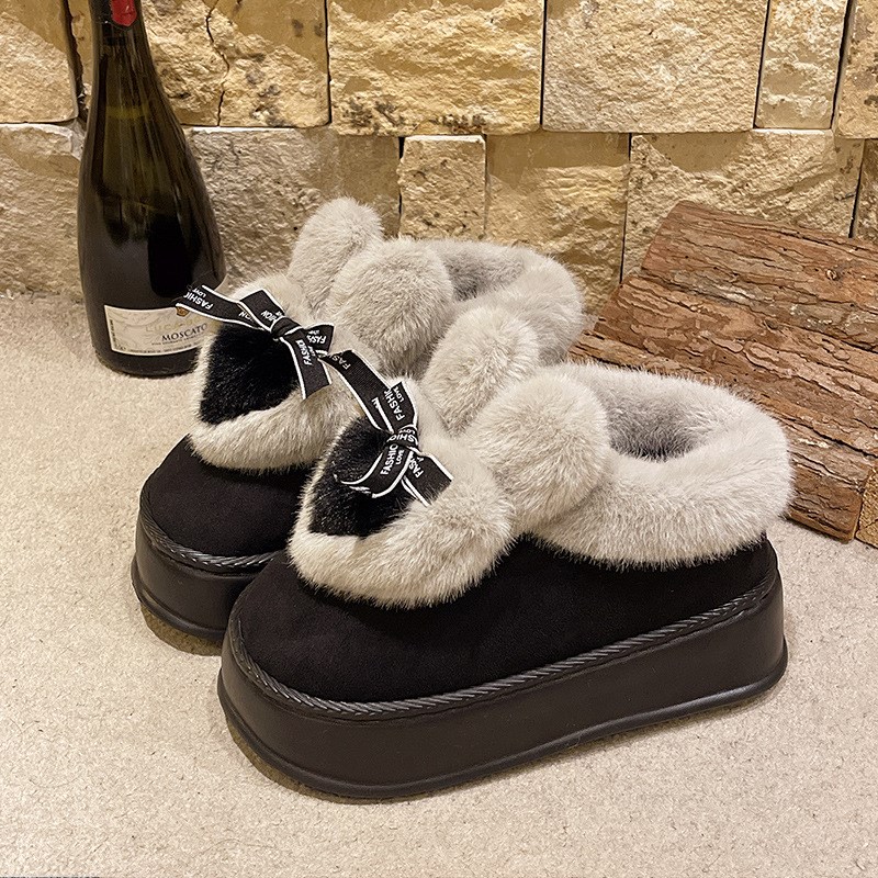 棉拖鞋女士包h跟厚底居家可爱卡通拖鞋冬季毛茸茸保暖防寒棉鞋外