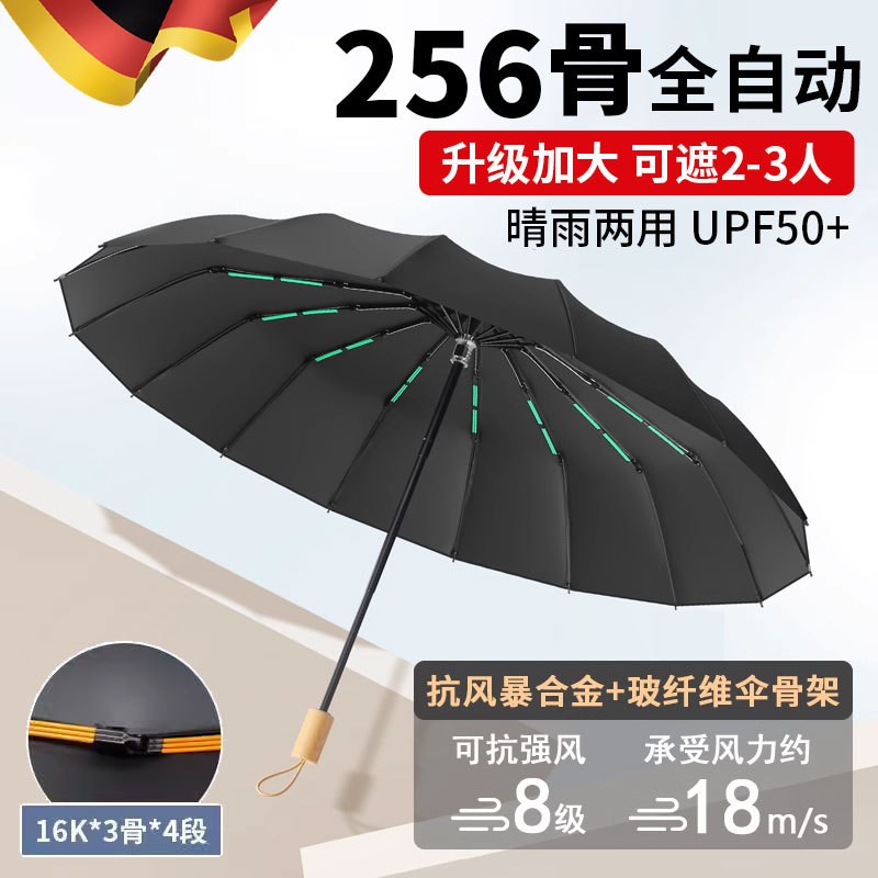 德国全自动256骨雨伞抗强风暴雨加大H号加厚加固晴雨两用男士家用