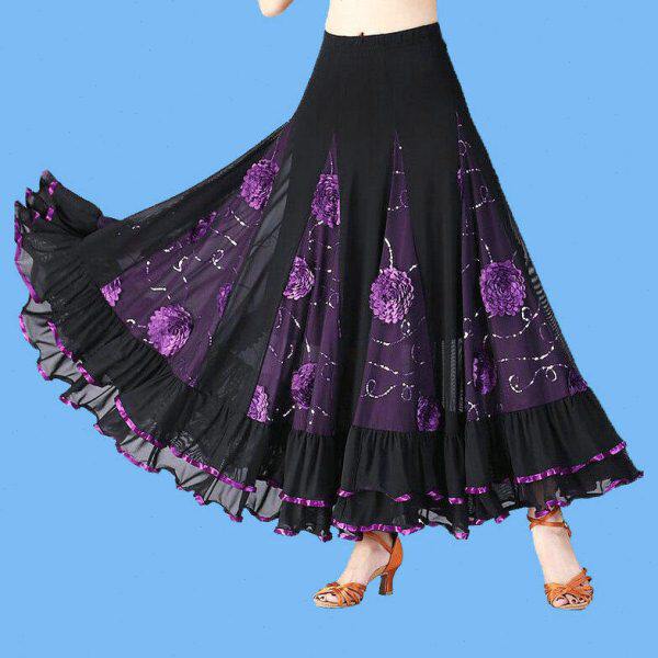 半身裙舞蹈高腰大摆裙春夏国标交谊舞裙广场舞演出跳舞紫色花长裙