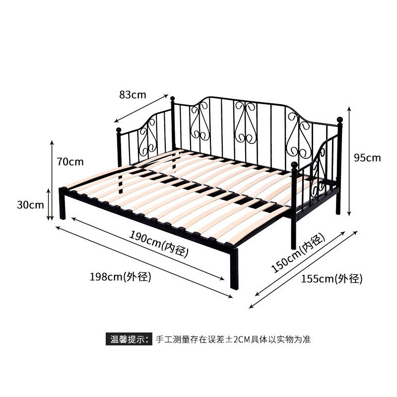 3EW1欧式铁艺多功能沙发床经济型推拉床铁床简约双人床折叠床两用